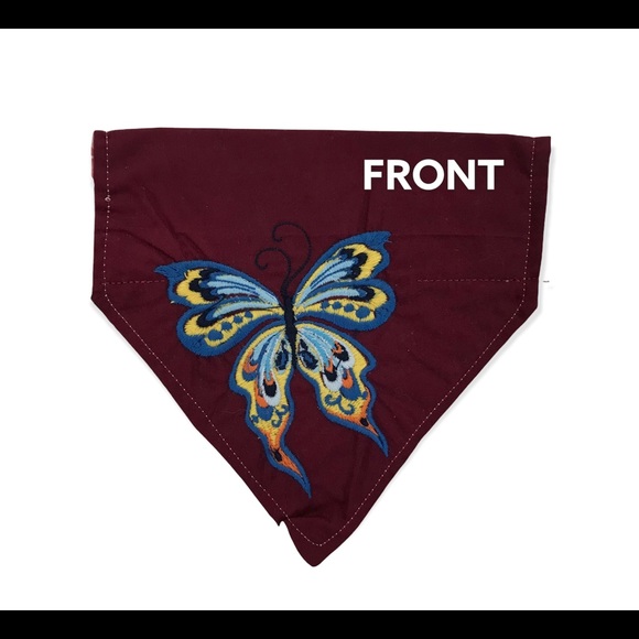 HANDMADE DOG BANDANA SLIP ON EMBROIDERED BUTTERFLY REVERSIBLE PET CLOTHES SZ M - Picture 2 of 8